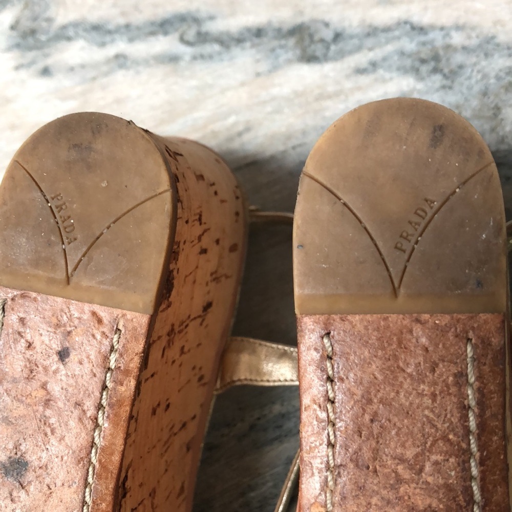 Prada vintage 90’s cork wedge heels metallic leather tortoiseshell look links 8 - Picture 10 of 11